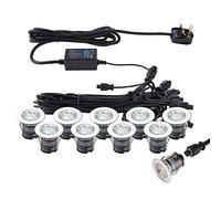 National Lighting IKON PRO Pack of 10 Colour Changing (CCT) Daylight White & Blue LED 35mm Round Stainless Steel Outdoor Garden Decking Pathway Kitchen Plinth Lights Kit - IP67