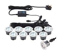 National Lighting IKON PRO Pack of 10 Colour Changing (CCT) Daylight White & Blue LED 45mm Round Stainless Steel Outdoor Garden Decking Pathway Kitchen Plinth Lights Kit - IP67