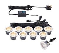 National Lighting IKON PRO Pack of 10 Colour Changing (CCT) Warm & Cool White LED 45mm Round Stainless Steel Outdoor Garden Decking Pathway Kitchen Plinth Lights Kit - IP67