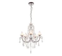 National Lighting Isabelle Modern 5 Way Silver Chrome Bathroom Ceiling Pendant Light Chandelier with Clear Crystal Glass Droplets IP44 Rated