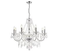 National Lighting Joanne Decorative 8 Way Silver Chrome Ceiling Light Chandelier Pendant Fitting with Clear Acrylic Jewel Droplets