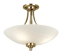 National Lighting Kaden Decorative Antique Brass Finish E27 LED Compatible Semi Flush Ceiling Light with White Lined Painted Shade