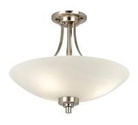 National Lighting Kaden Decorative Satin Chrome Finish E27 LED Compatible Semi Flush Ceiling Light with White Lined Painted Shade