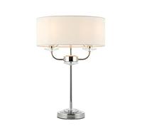 National Lighting Kennedy Modern Inline Switch Bright Nickel Table Lamp with Crystal Detail and White Fabric Shade