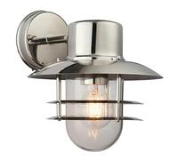 National Lighting Lenny Outdoor Wall Lantern - IP44 Rated, Polished Stainless Steel 304 with Clear Glass Shade - 40W E27 GLS Base, Dimmable Exterior Light Fixture for LED or Halogen Bulbs