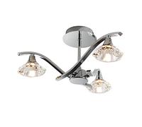 National Lighting Luna Decorative Silver Chrome 3 Way Branch Arm Semi Flush Pendant Ceiling Light with Clear Crystal Glass Shades 450mm