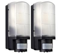National Lighting Modern Outdoor Heavy Duty Black Plastic IP44 Rated Movement Sensor Bulkhead Security LED Wall Light - Equipped with PIR Motion Detector - 2-Pack