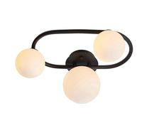 National Lighting Moon Semi Flush Ceiling Light Oval, Black - 395mm Matt White Glass Shade, G9 LED Compatible, IP44 Rated - Modern 3 Globe Dimmable Lighting for Bathroom, Hallway, Bedroom & Entryway
