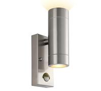 National Lighting Outdoor Up & Down Wall Light with Sensor Non-Dimmable - Dusk to Dawn Security Lights - Brushed Steel Photocell Lights - Outside Marine Grade Lights 2lt Wall Light I IP65 I 7W