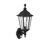 National Lighting Outdoor Wall Light, Weatherproof Security Light, PIR Motion Sensor Detector, IP44 Rated Garden Porch Wall Lamp Lantern, Matt Black & Glass