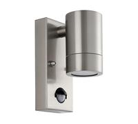 National Lighting Palin Marine Grade 1lt Wall Light, IP65, 7W Brushed Steel | Non-Dimmable with Built-in PIR - Outside Lights Mains Powered - GU10 LED Compatible Outdoor Wall Lights