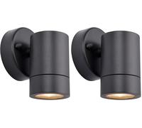 National Lighting Palin Matt Black Steel External Outdoor Security GU10 Wall Spot Down Light IP44 Rated (Pack of 2)
