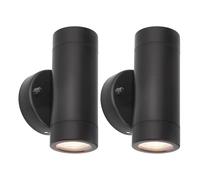 National Lighting Palin Matt Black Steel External Up/Down Outdoor Security GU10 Wall Light IP44 Rated - 2 Pack