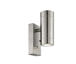 National Lighting Palin Outdoor Up & Down Wall Light with Sensor - Dusk to Dawn Security Lights - Brushed Stainless Steel Photocell Lights - LUX Sensor Outside Lights - IP44 Weatherproof Wall Lights