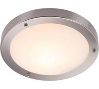 National Lighting Portico IP44 Rated Flush Round Satin Nickel 300mm Disc Dimmable Bathroom Ceiling Light Fitting with Frosted Glass Shade Zone 2
