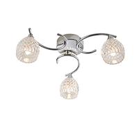 National Lighting Reagan Decorative Silver Chrome Curved Arm Semi Flush Ceiling Light with 3 Patterned Cut Glass Shades