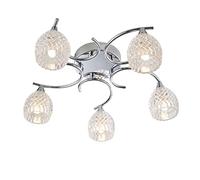 National Lighting Reagan Decorative Silver Chrome Curved Arm Semi Flush Ceiling Light with 5 Patterned Cut Glass Shades
