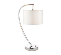 National Lighting REECER Decorative Bright Nickel Arched Curved Table Lamp with White Fabric Cylinder Light Shade