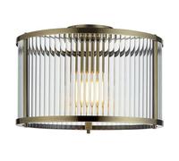 National Lighting Riley Flush Ceiling Light 310mm Antique Brass - Elegant Flush Mount Ceiling Light with Clear Ribbed Glass Shade - Dimmable E27 LED Lamp Fitting - Bulb Not Included