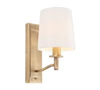 National Lighting Rowan Decorative Matt Antique Brass E14 LED Compatible Wall Light with a White Fabric Shade