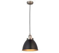 National Lighting Rue Pendant Light 235mm - Black Matt Finish with Aged Pewter Details, Adjustable Drop Ceiling Light Fixture - IP20 Dimmable E27 10W LED Lamp Compatible for Kitchen, Dining or Bar
