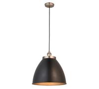 National Lighting Rue Pendant Light 335mm - Black Matt Finish with Aged Pewter Details, Adjustable Drop Ceiling Light Fixture - IP20 Dimmable E27 10W LED Lamp Compatible for Kitchen, Dining or Bar