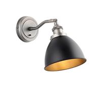 National Lighting Rue Wall Light 7W - Matt Black Wall Light with Aged Pewter, Adjustable Indoor Sconce with On/Off Switch - LED E27 IP20 Dimmable Industrial Style Lamp