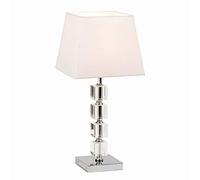 National Lighting Ruger Modern Silver Chrome Base Desk Reading Bedside Table Lamp with Cube Design Section & White Cotton Shade