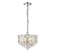 National Lighting SID Decorative Silver Chrome E14 LED Compatible Ceiling Pendant Light Chandelier with Clear Droplets 380mm