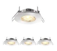 National Lighting SPECULO Ultra Slim Compact Brushed Chrome Fir Downlight Recessed LED GU10 Round Spotlight Ceiling Light for Bathroom, Shower, Kitchen IP65 Rated (Pack of 4)