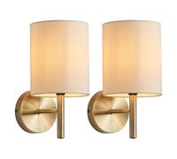 National Lighting Tatum Decorative Contemporary Antique Brass E14 LED Compatible Wall Light with a Cream Fabric Drum Shade - 2 Pack