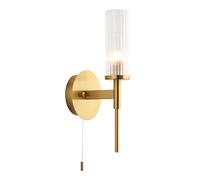 National Lighting Taylor 3W LED G9 Bathroom Wall Light - Satin Brushed Gold Wall Light with Clear Ribbed Glass, Elegant Lighting for Vanity & Bathroom - IP44 Vintage Lamp with Pull Cord Included