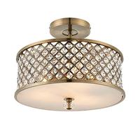 National Lighting Tim Decorative Antique Brass with Crystal Bead Detailing Flush Mount Ceiling Light Fixture Pendant Lamp for Dining Room Bedroom Living Room