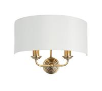 National Lighting Twin Wall Light | IP20 | Antique Brass Plate & Vintage White Fabric | Dimmable 40W, 400LM - E14 LED Compatible Wall Light