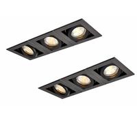 National Lighting Xeno Matt Black Indoor Ceiling Lights - Mains Powered Triple Boxed Downlights - Recessed GU10 Spotlights - Adjustable Tilt GU10 LED Compatible Lamps - 2 Pack