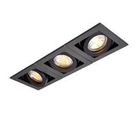 National Lighting Xeno Matt Black Indoor Ceiling Lights - Mains Powered Triple Boxed Downlights - Recessed GU10 Spotlights - Adjustable Tilt GU10 LED Compatible Lamps