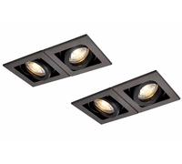 National Lighting Xeno Matt Black Indoor Ceiling Lights - Mains Powered Twin Boxed Downlights - Recessed GU10 Spotlights - Adjustable Tilt GU10 LED Compatible Lamps - 2 Pack
