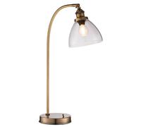 National Lighting Zuri Adjustable Table Lamp Antique Brass - 240V Knurled Lamp Holder with Glass Shade, Toggle Switch, Vintage Design - 40W E14 Compatible, Clear Glass, Steel Base, IP20 Rated
