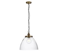National Lighting Zuri Pendant Light Antique Brass - Clear Glass Pendant Ceiling Light, E27 LED Compatible Vintage Ceiling Fixture - Adjustable Hanging Light for Kitchen Island & Dining Room