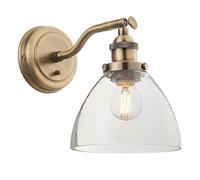 National Lighting Zuri Wall Light Antique Brass - Adjustable Wall Sconce Knurled Lamp Holder with Clear Glass Shade, Dimmable LED & Halogen Compatible - Steel & Glass Construction, IP20 Rated
