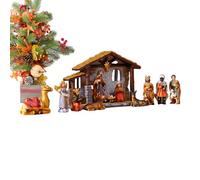 National Natity - Holy Family Figure Scene with Stable, Shepherds, Angel, Animals, Handpainted Resin Craft Decoration, Traditional Exhibitions for Religious Holidays