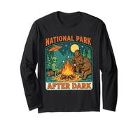 National Park After Dark Vintage Camping Bigfoot Bear Alien Long Sleeve T-Shirt
