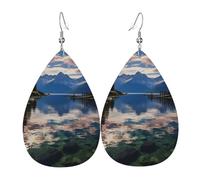 National park lake Leather Earrings Dangle Drop for Women Lightweight Teardrop Dangle Earrings Jewelry Fashion Pendant and Valentine Birthday Party Gift