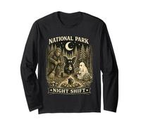 National Park Night Shift Cryptid Campfire Vintage Bigfoot Long Sleeve T-Shirt