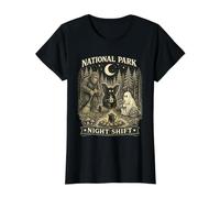 National Park Night Shift Cryptid Campfire Vintage Bigfoot Value Graphic T-Shirt, Women, Black, S