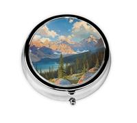 National Park Printed Round Pill Organizer with 3 Compartments, Portable Mini Pill Box Pill Case for Medicine, Vitamin, Fish Oil, Supplements