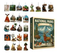 National Park s 2025 30x20x3.5cm 24 Days Christmas Countdown Calendar With 24 2D Acrylic Collectible Ornaments Of National Parks, Holiday Ornament Decor Toy For Wall Tree Classroom