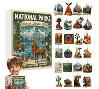 National Parks Advent Calendar 2025,24 Day Festive Decor with National Parks Themes,Nationals Park Wildlife Landscapes Pendant Christmas Tree Decorations for Nature Lover-A