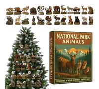 National Parks Countdown calendars - 2D Acrylic 24 Pieces Flat Animal Pendants | 2025 National Park Animal adventscalendars, 26x18cm Acrylic Christmas Countdown Box, Tree Ornaments for Animals Lovers