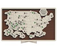 National Parks Map Tracker - US National Parks Checklist Wall Art with Wooden Tree Pins, Travel Wooden Map Gift for Hikers, Campers, Couples, Families - Father’s Day, Mother’s Day, Birthday (BROWN)